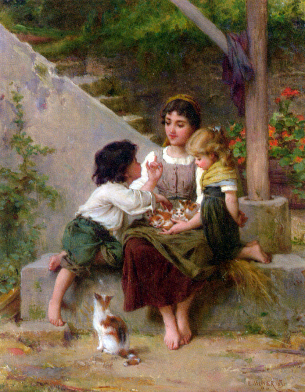Playing with the Kittens, vintage artwork by Émile Munier, 12x8" (A4) Poster