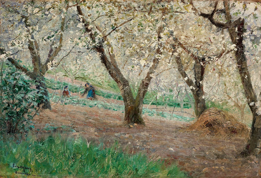 Fruit Trees in Bloom, vintage artwork by Anshelm Schultzberg, 12x8" (A4) Poster