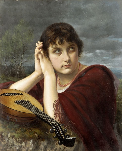 Lady With Mandolin by Sigmund Landsinger,A3(16x12")Poster