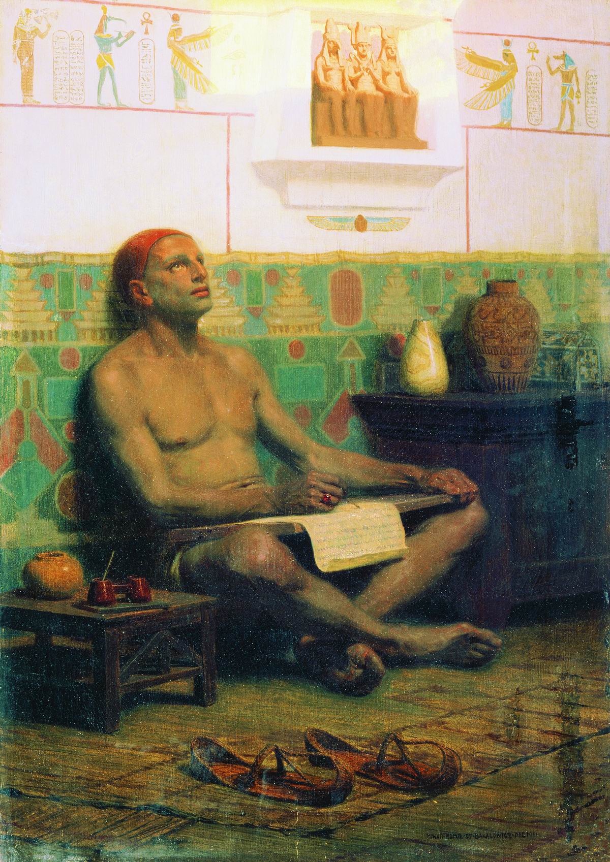 The Pharaoh's Scribe, vintage artwork by Stefan Bakalowicz, 12x8" (A4) Poster