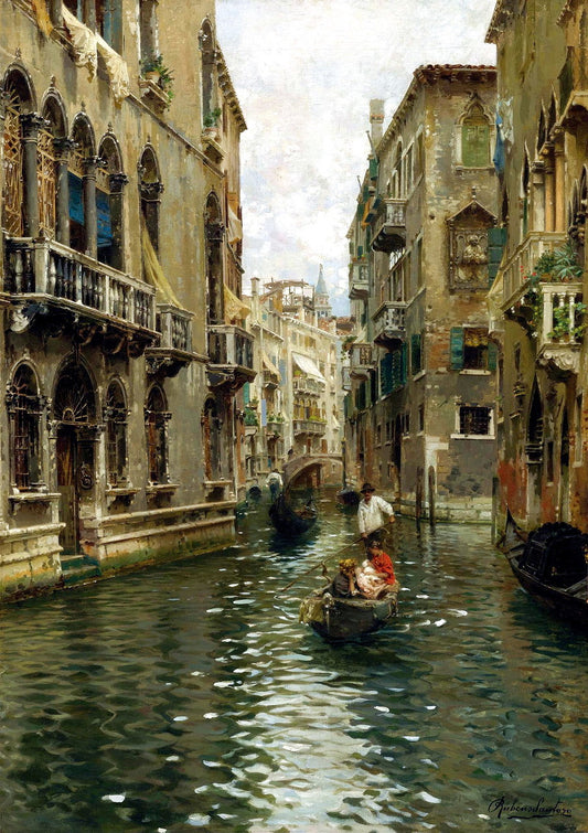 A Family Outing on a Venetian Canal by Rubens Santoro,A3(16x12")Poster