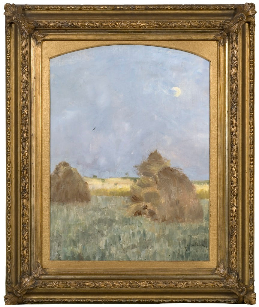 Haystacks by  Moonlight, vintage artwork by Julia Beck, 12x8" (A4) Poster