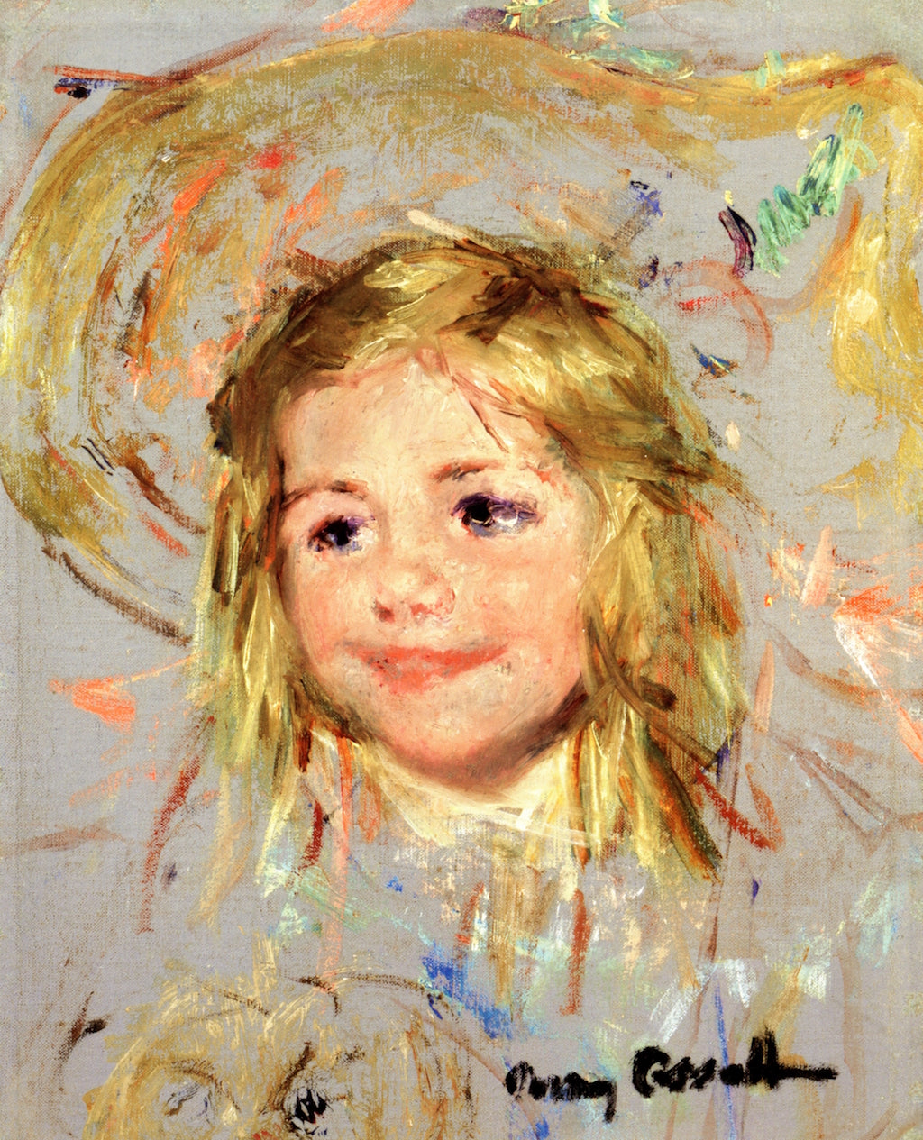 Head of a Smiling Child: A Study for 'Mother and Child in a Boat', vintage artwork by Mary Cassatt, 12x8" (A4) Poster