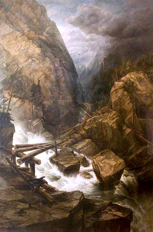 The Devil's Bridge on the St Gothard Pass, vintage artwork by Thomas Creswick, A3 (16x12") Poster Print