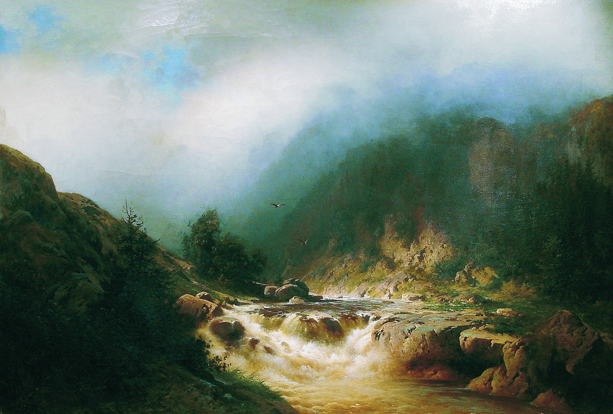 River in Switzerland, vintage artwork by Arseny Meschersky, 12x8" (A4) Poster