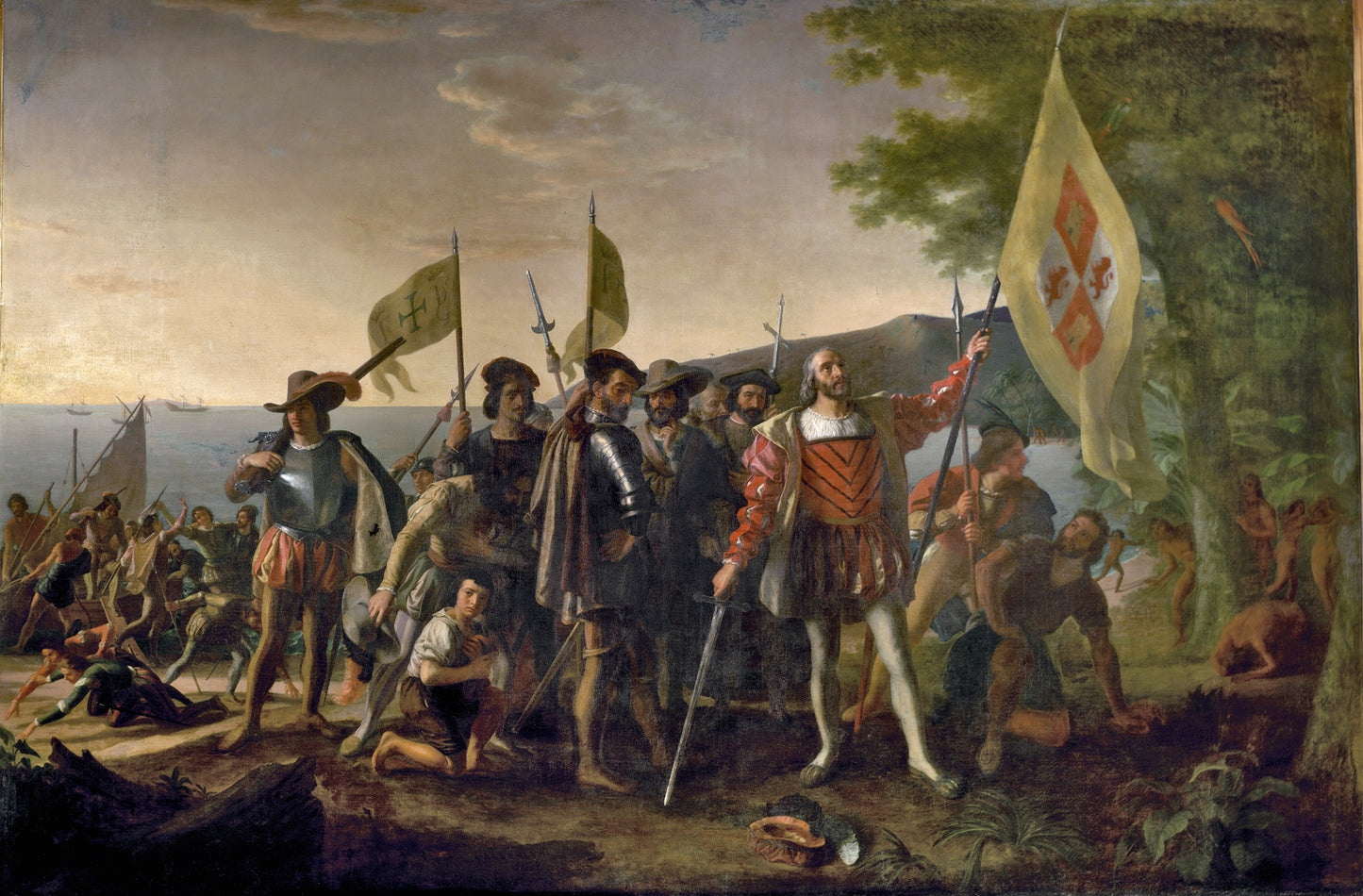 Landing of Columbus, vintage artwork by John Vanderlyn, 12x8" (A4) Poster
