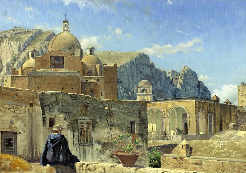 Young Boy Seated on a Wall Overlooking Capri, vintage artwork by Vilhelm Kyhn, A3 (16x12") Poster Print