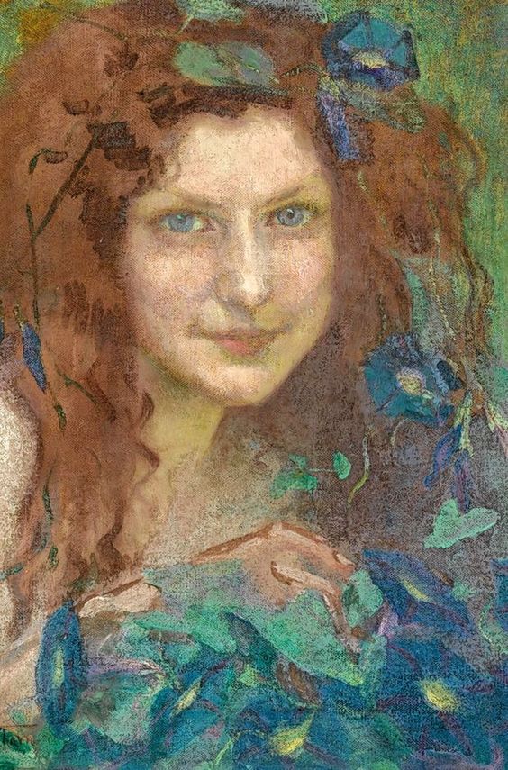 Young Woman with Floral Wreath by Dora Hitz,A3(16x12")Poster