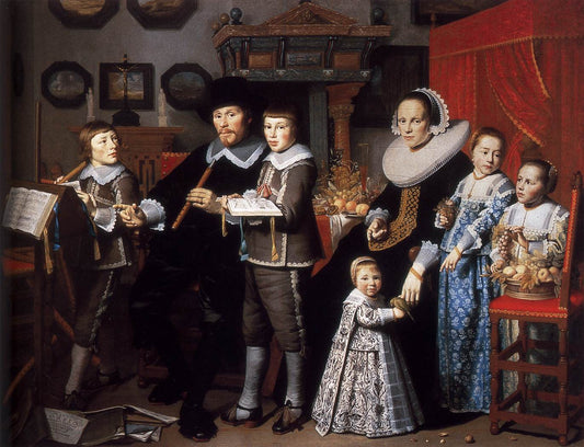 Portrait of Michiel van der Dussen and His Family, vintage artwork by Hendrick Cornelisz van Vliet, 12x8" (A4) Poster