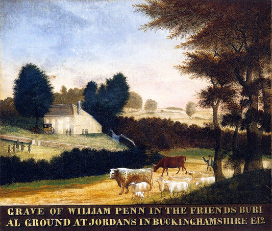 Grave of William Penn at Jordans in England, vintage artwork by Edward Hicks, 12x8" (A4) Poster