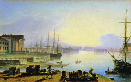 Sunrise in St. Petersburg, vintage artwork by Maxim Voroby ov, 12x8" (A4) Poster