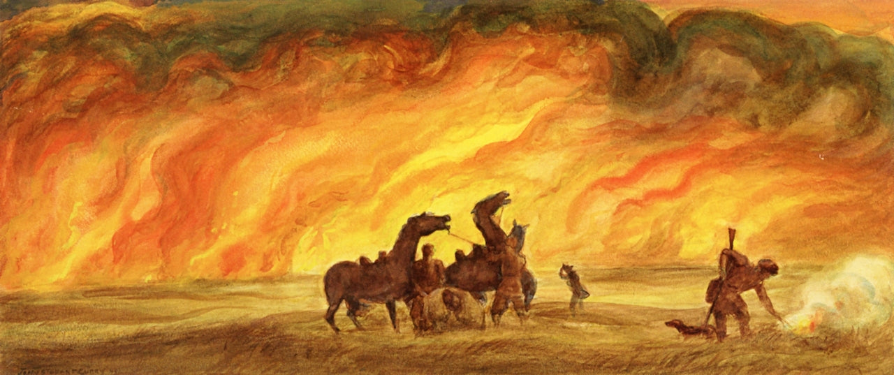 The Prairie Fire, vintage artwork by John Steuart Curry, 12x8" (A4) Poster