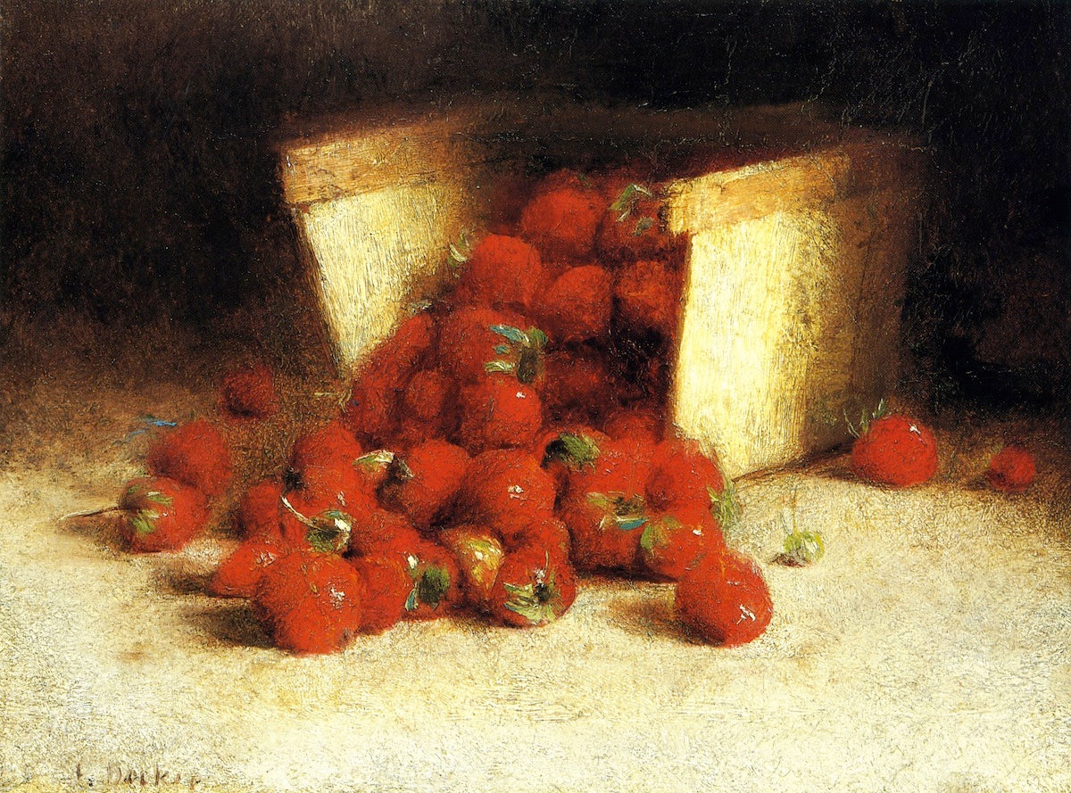Strawberries Spilling Out of a Box, vintage artwork by Joseph Decker, 12x8" (A4) Poster