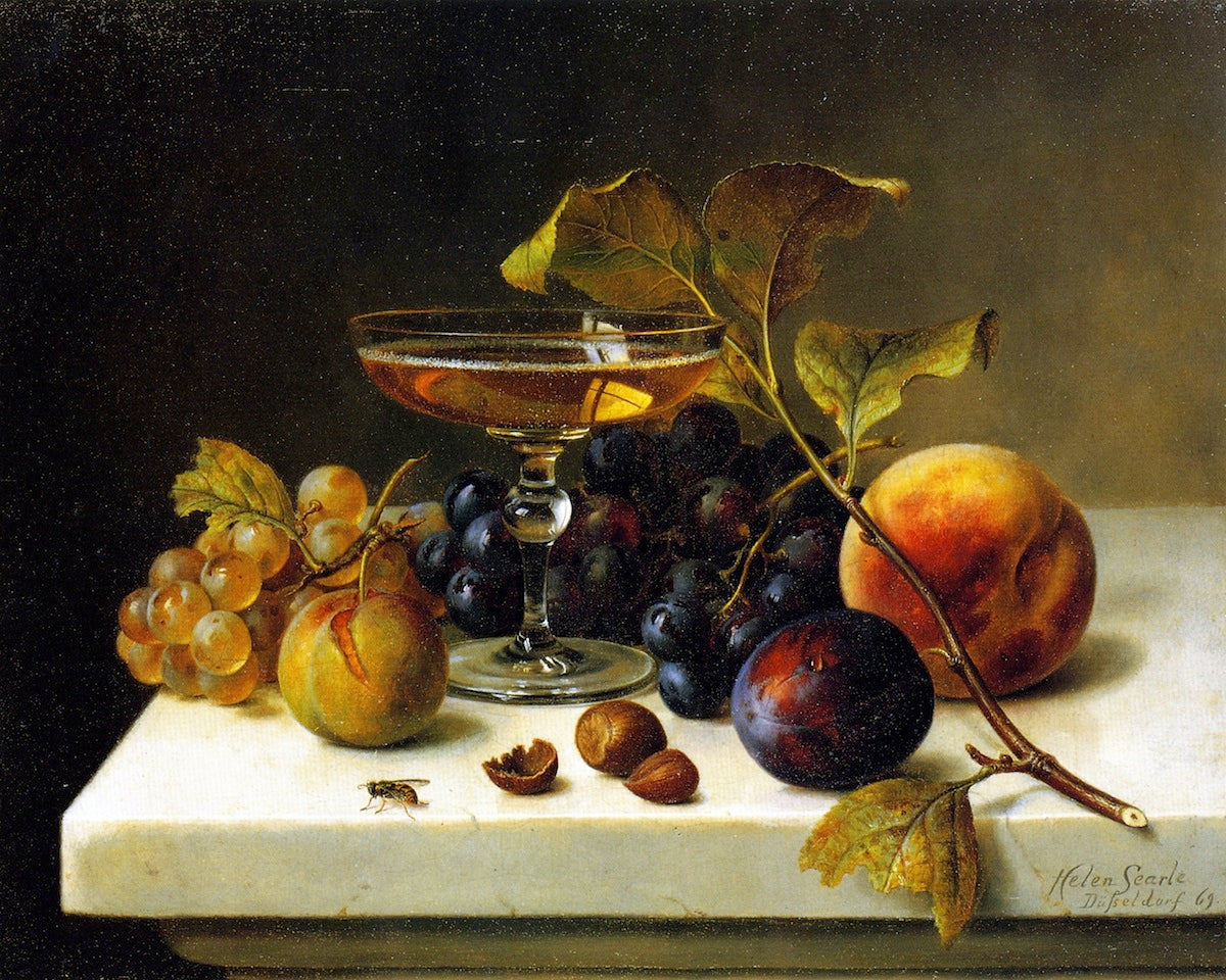 Still Life with Fruit and Champagne, vintage artwork by Helen Searle, 12x8" (A4) Poster