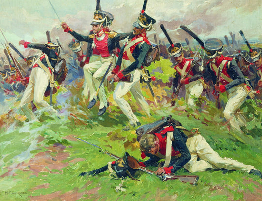 The Attack of the Lithuanian Regiment, vintage artwork by Nikolai Samokish, 12x8" (A4) Poster