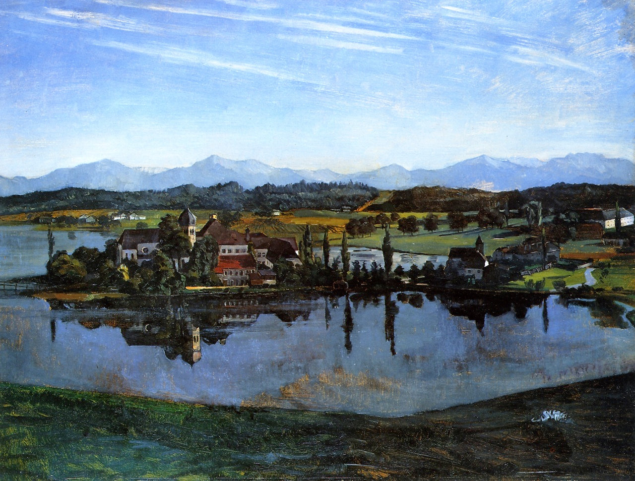 Seeon Abbey, vintage artwork by Wilhelm Trübner, 12x8" (A4) Poster