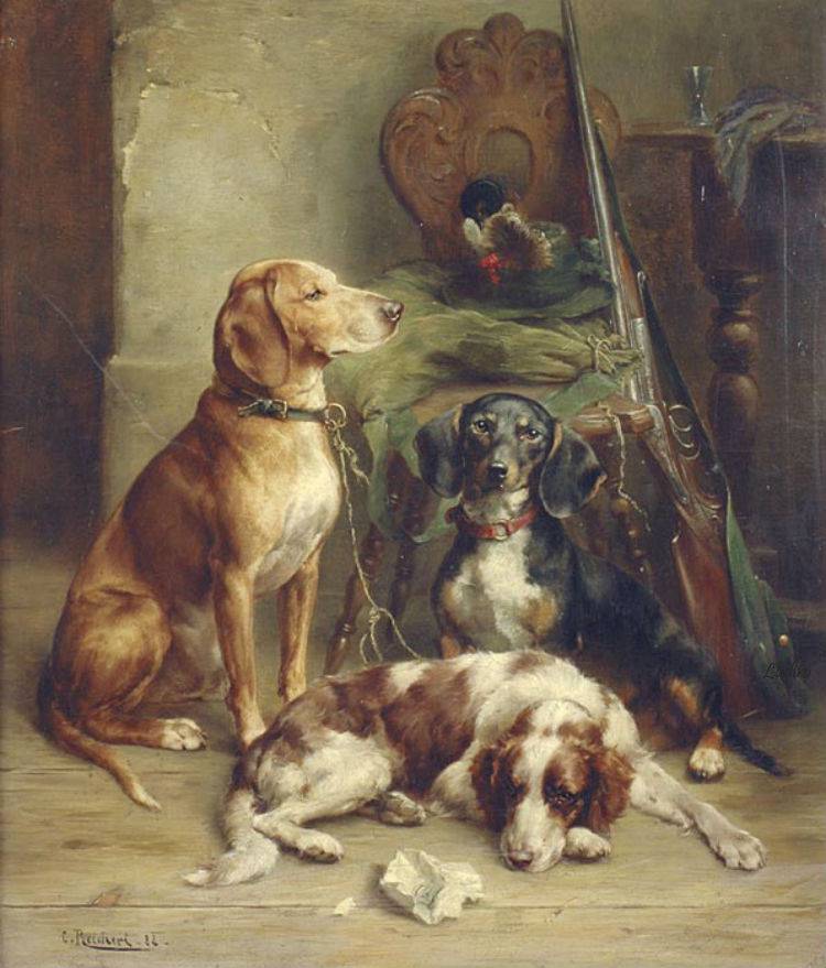 Hunting Hounds, vintage artwork by Carl Reichert, 12x8" (A4) Poster