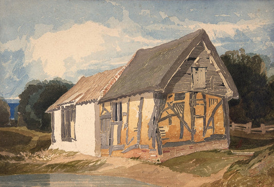 Farm Building by  a Pond, vintage artwork by John Sell Cotman, 12x8" (A4) Poster