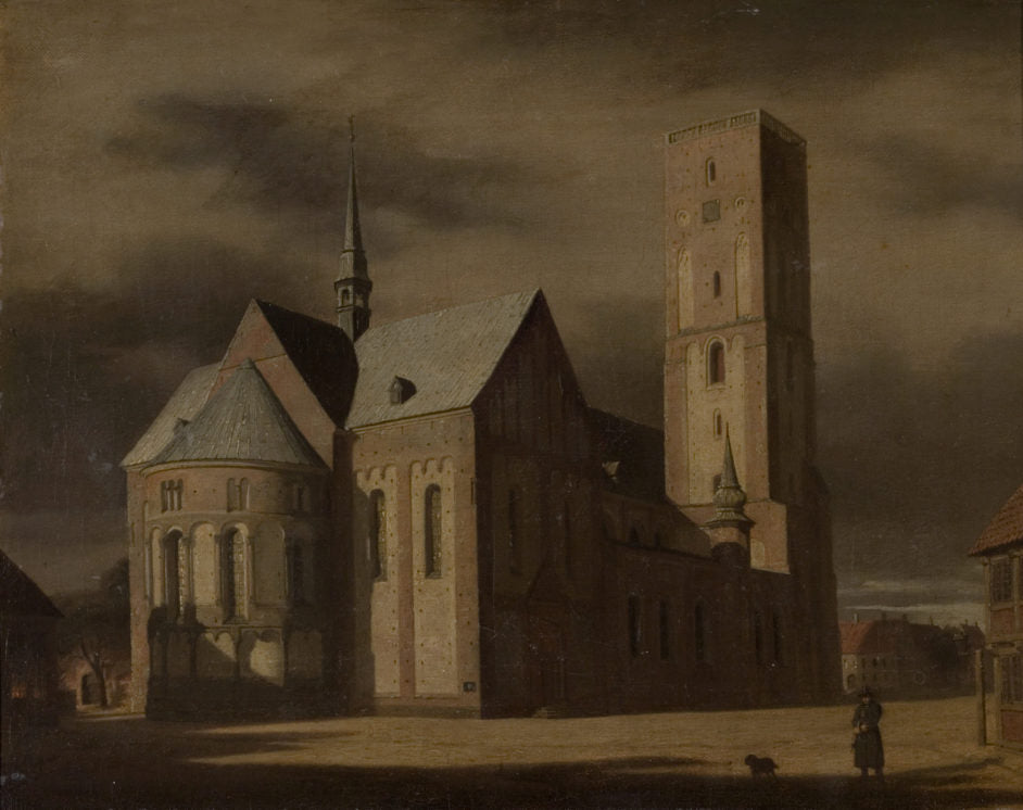 Ribe Cathedral in Moonlight, vintage artwork by Jorgen Roed, A3 (16x12") Poster Print