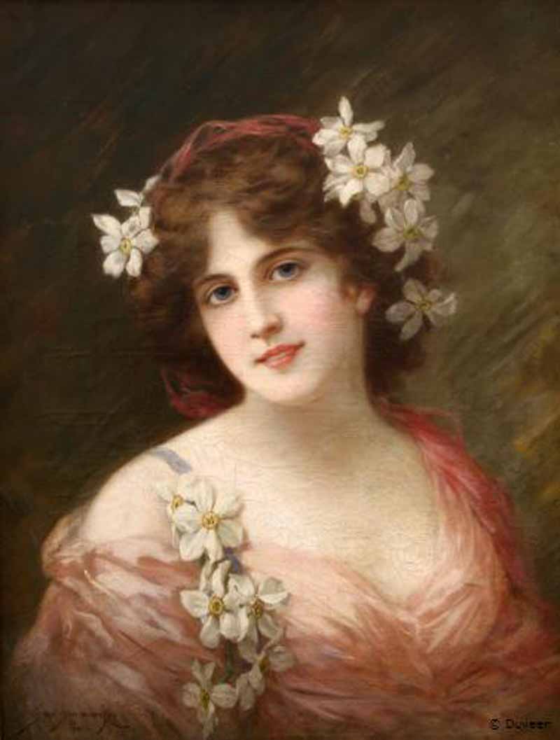 g Girl with Daffodils in Her Hair by Emile Eisman-Semenowsky,A3(16x12")Poster