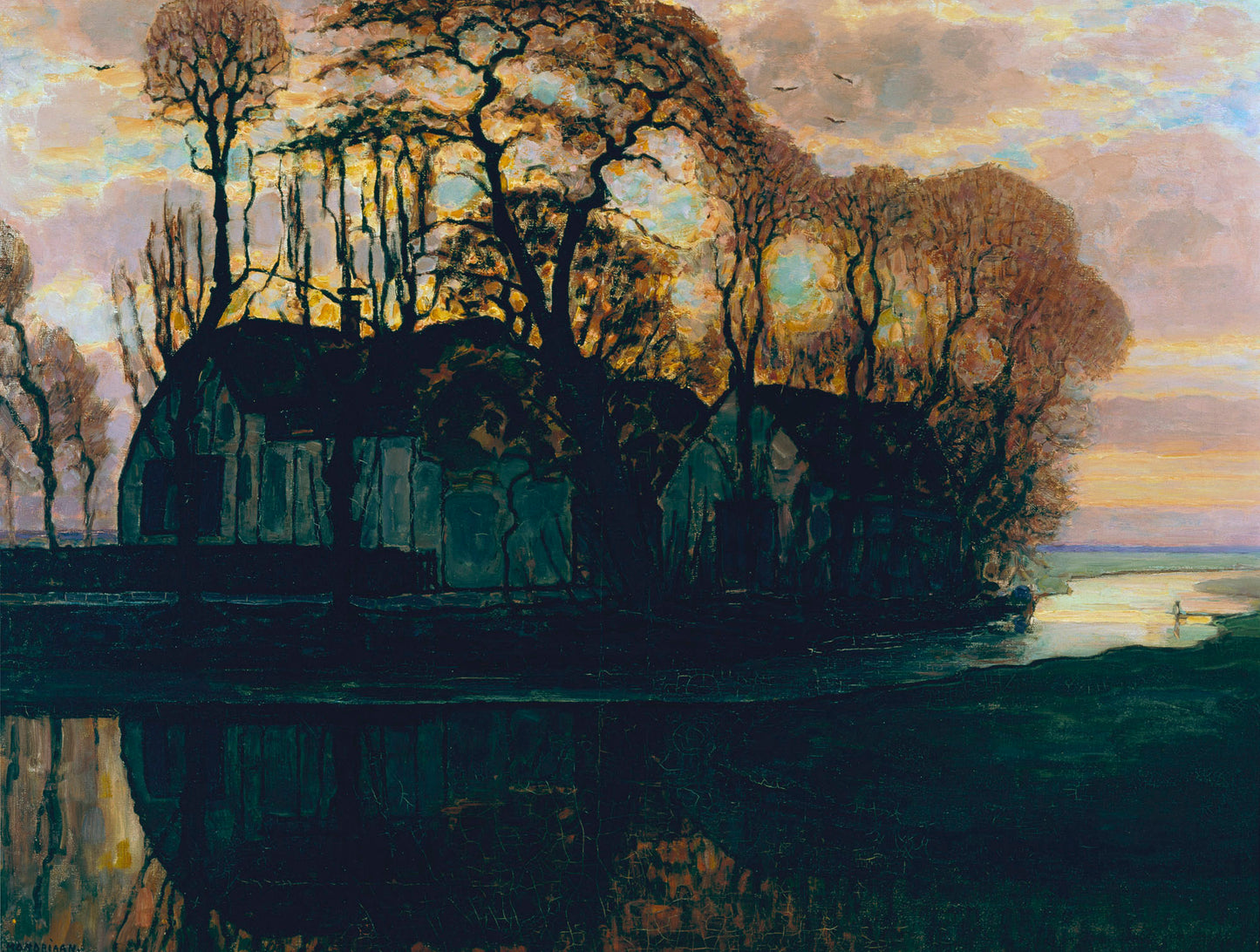 Farm Near Duivendrecht in the Evening by Piet Mondriaan,16x12(A3) Poster