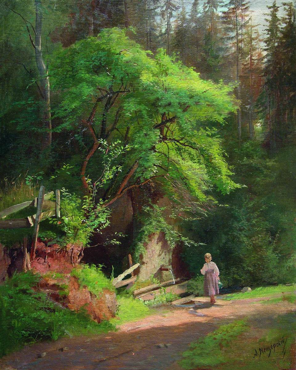 by  the Source, vintage artwork by Arseny Meschersky, 12x8" (A4) Poster