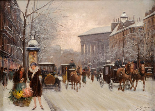 Paris in Winter, vintage artwork by Fausto Giusto, 12x8" (A4) Poster