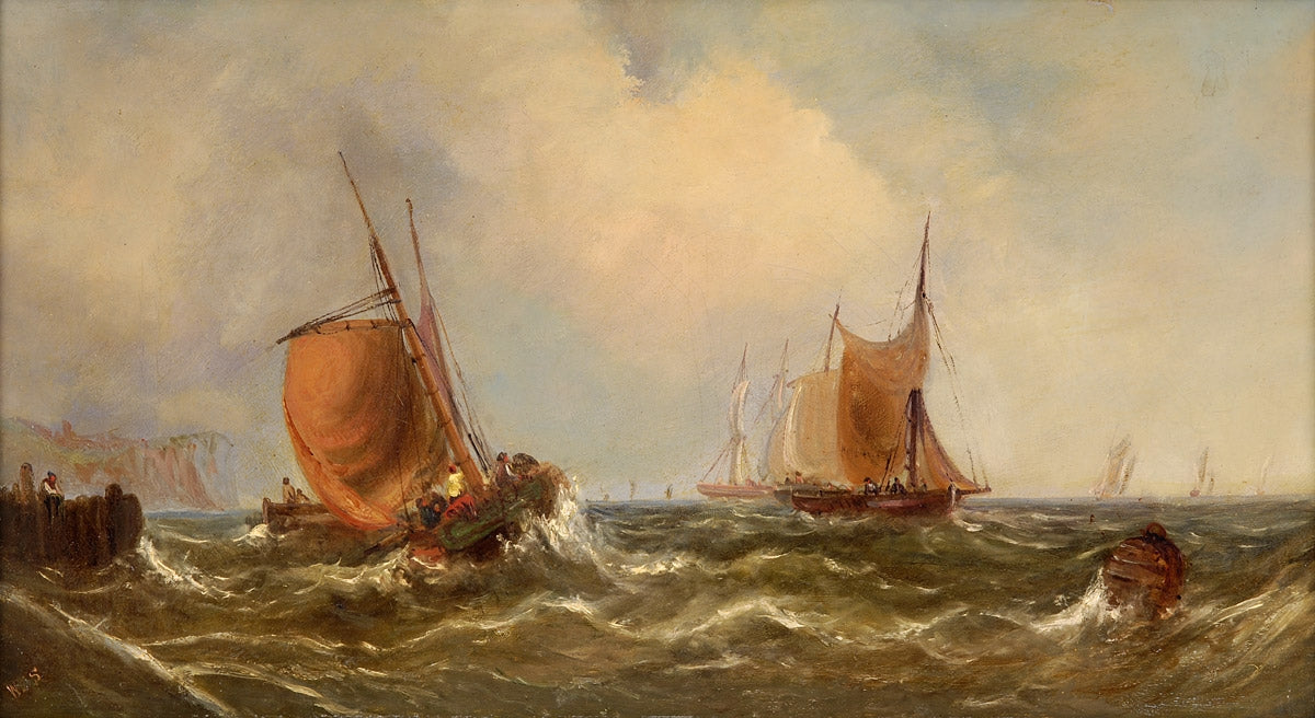 Fishing boats off the English coast, vintage artwork by Clarkson Frederick Stanfield, A3 (16x12") Poster Print