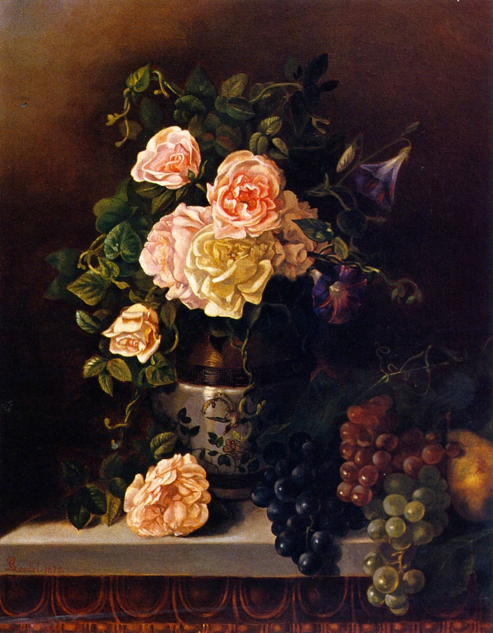 Still LIfe with Flowers and Fruit, vintage artwork by Frederick Rondel, 12x8" (A4) Poster