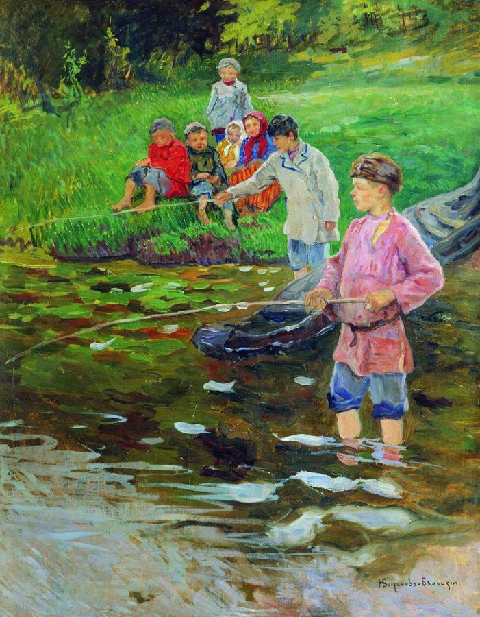 Children Fishing by Nikolai Petrovich Bogdanov-Belsky,A3(16x12")Poster