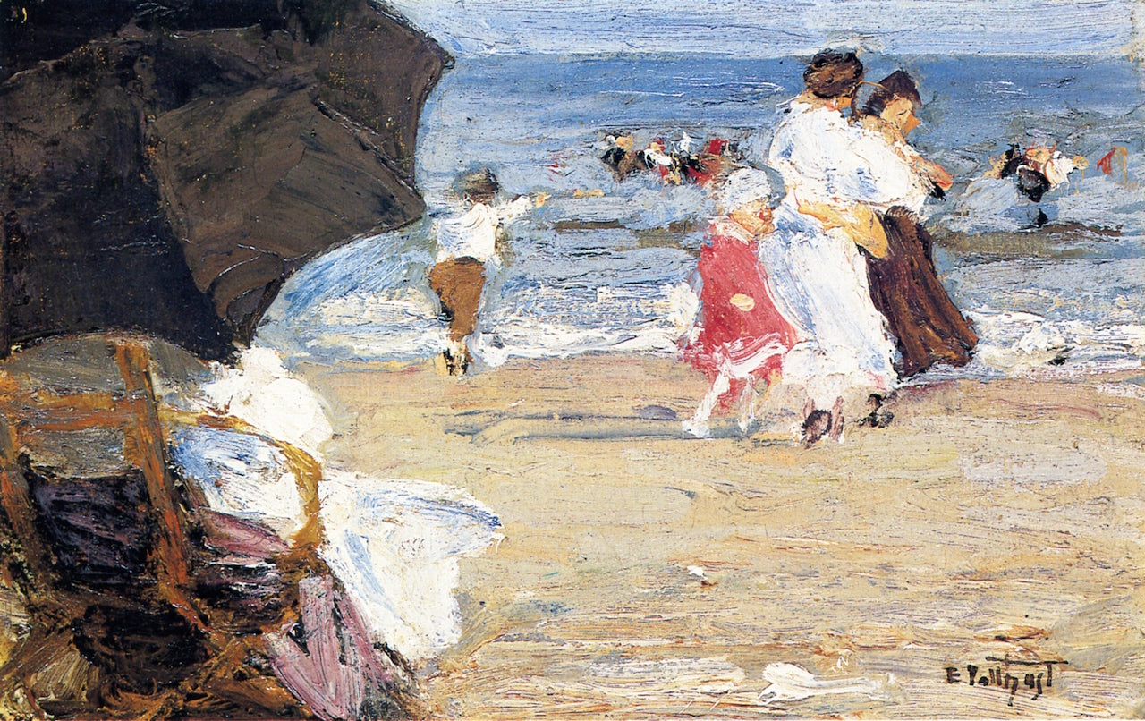The Beach Umbrella, vintage artwork by Edward Henry Potthast, 12x8" (A4) Poster