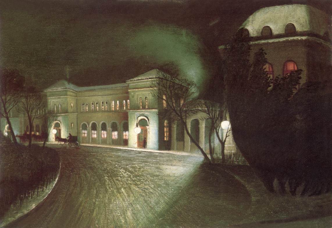 The Eastern Railway Station at Night, vintage artwork by Tivadar Csontvary Kosztka, 12x8" (A4) Poster