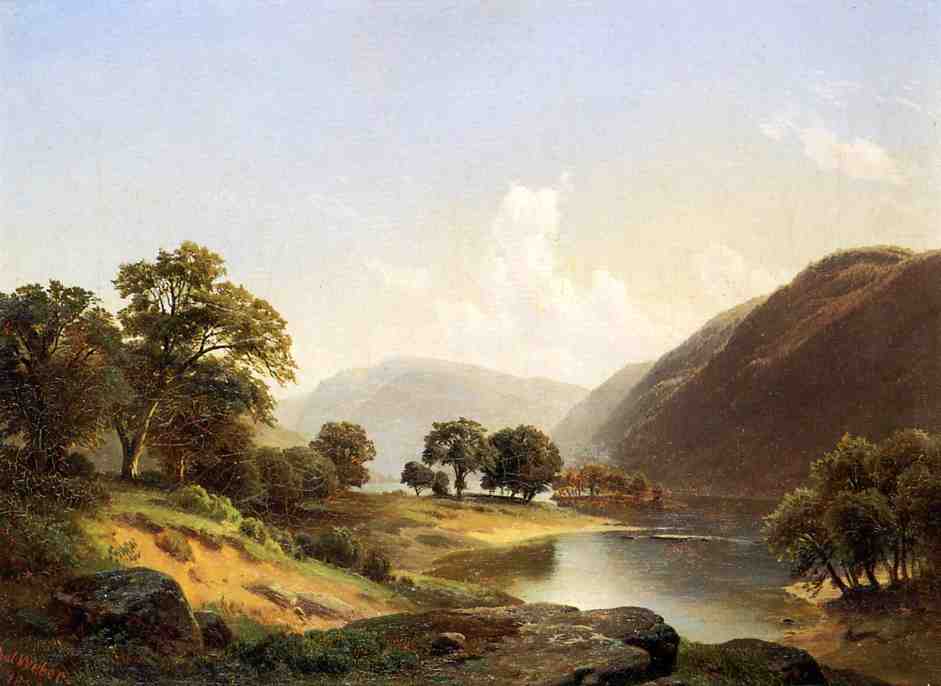 Mountain Landscape with River, Near Philadelphia, vintage artwork by Paul Weber, 12x8" (A4) Poster