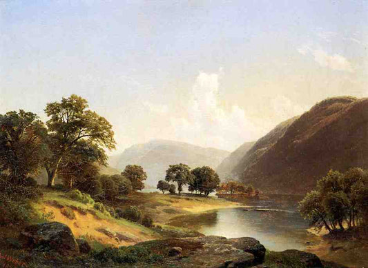 Mountain Landscape with River, Near Philadelphia, vintage artwork by Paul Weber, 12x8" (A4) Poster
