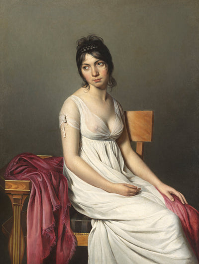 Portrait of a Young Woman in White, vintage artwork by Follower of Jacques-Louis David, 12x8" (A4) Poster