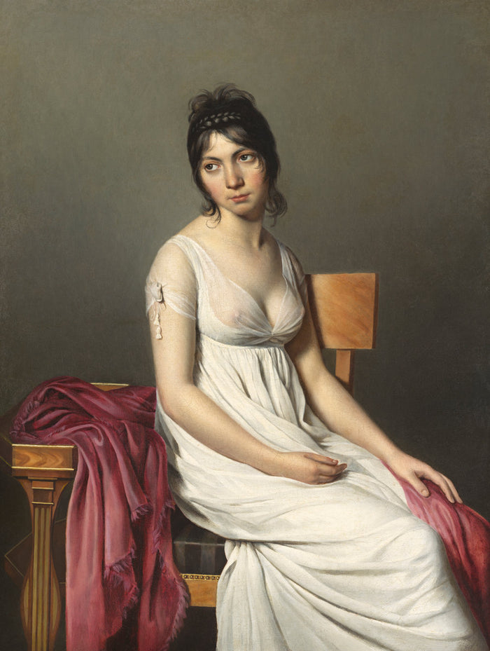 Portrait of a Young Woman in White, vintage artwork by Follower of Jacques-Louis David, 12x8