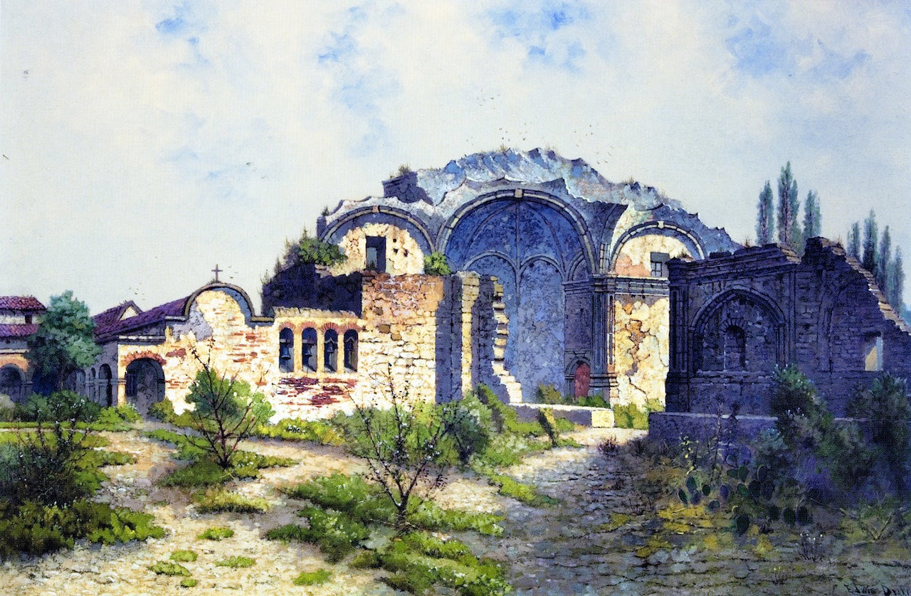 Mission San Juan Capistrano, vintage artwork by Edwin Deakin, 12x8" (A4) Poster