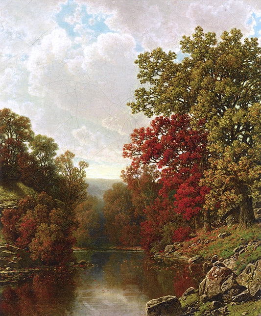 Autumn on a Lake, vintage artwork by William Mason Brown, 12x8" (A4) Poster