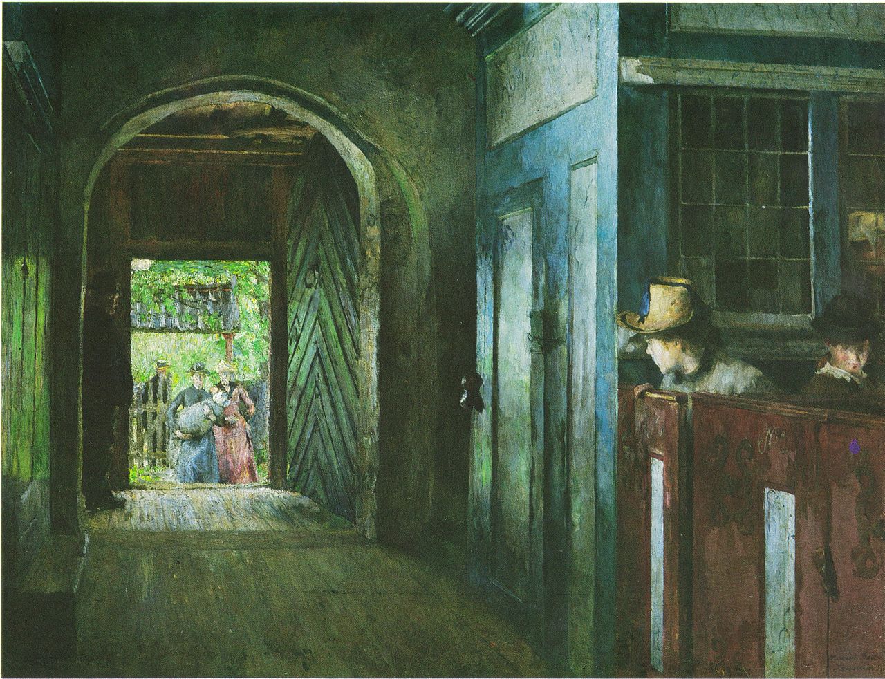 Baptism in Tanum Church, vintage artwork by Harriet Backer, 12x8" (A4) Poster