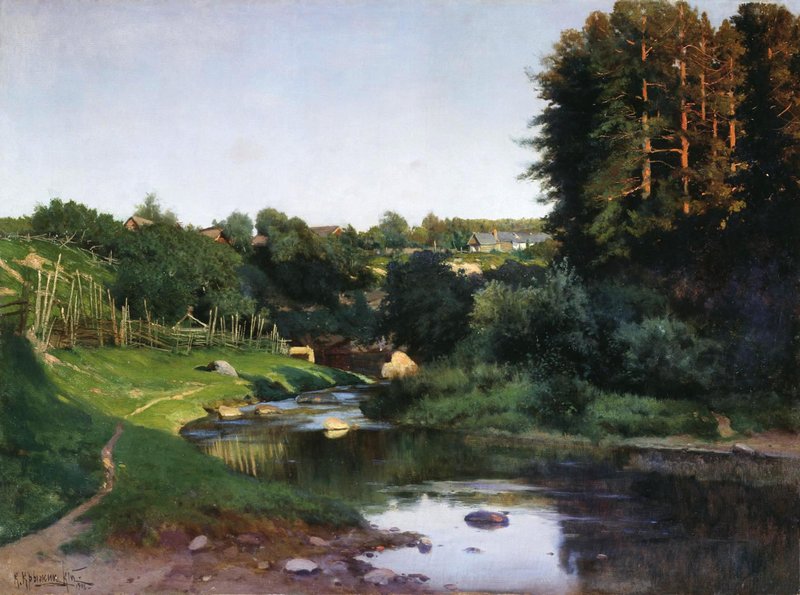 Village by the River by Konstantin Kryzhitsky,A3(16x12")Poster