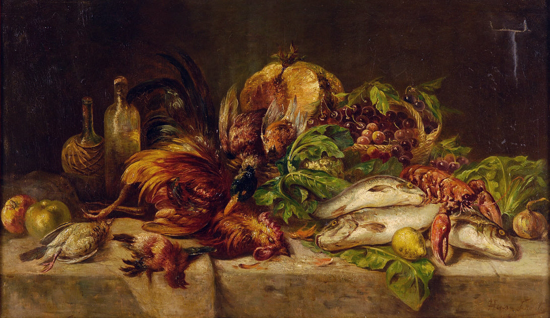 Hunting still life, vintage artwork by Henry Schouten, 12x8" (A4) Poster