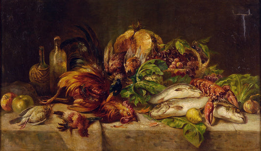 Hunting still life, vintage artwork by Henry Schouten, 12x8" (A4) Poster