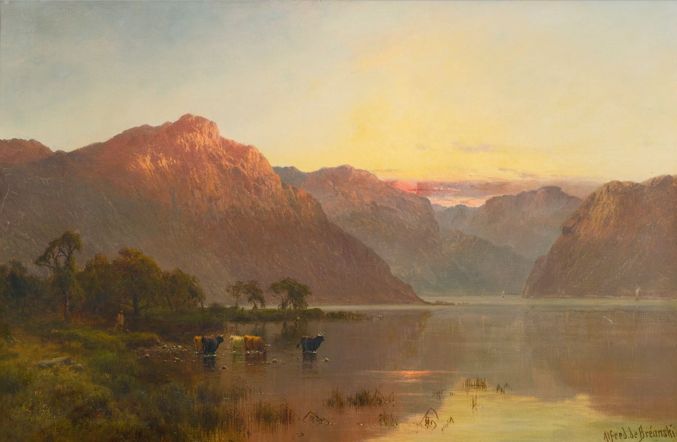 Cattle in the Highlands, vintage artwork by Alfred de Breanski, Sr., 12x8" (A4) Poster