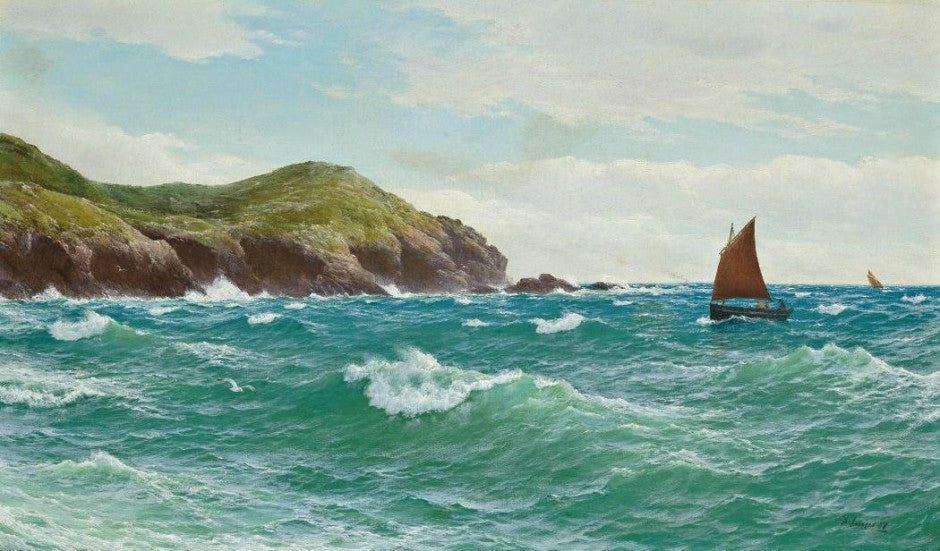 Shipping off a coastline, vintage artwork by David James, 12x8" (A4) Poster