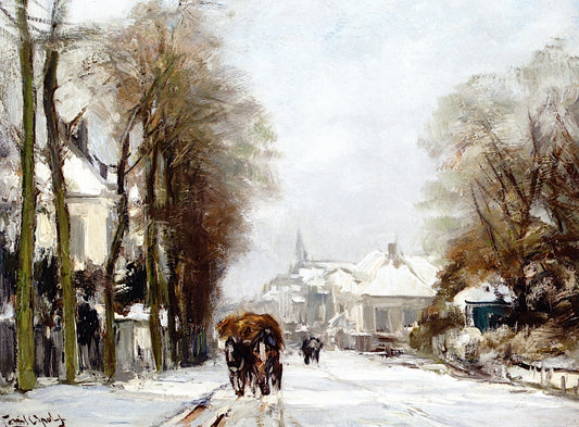 A Horse Drawn Cart in the Snow, vintage artwork by Louis Apol, 12x8" (A4) Poster
