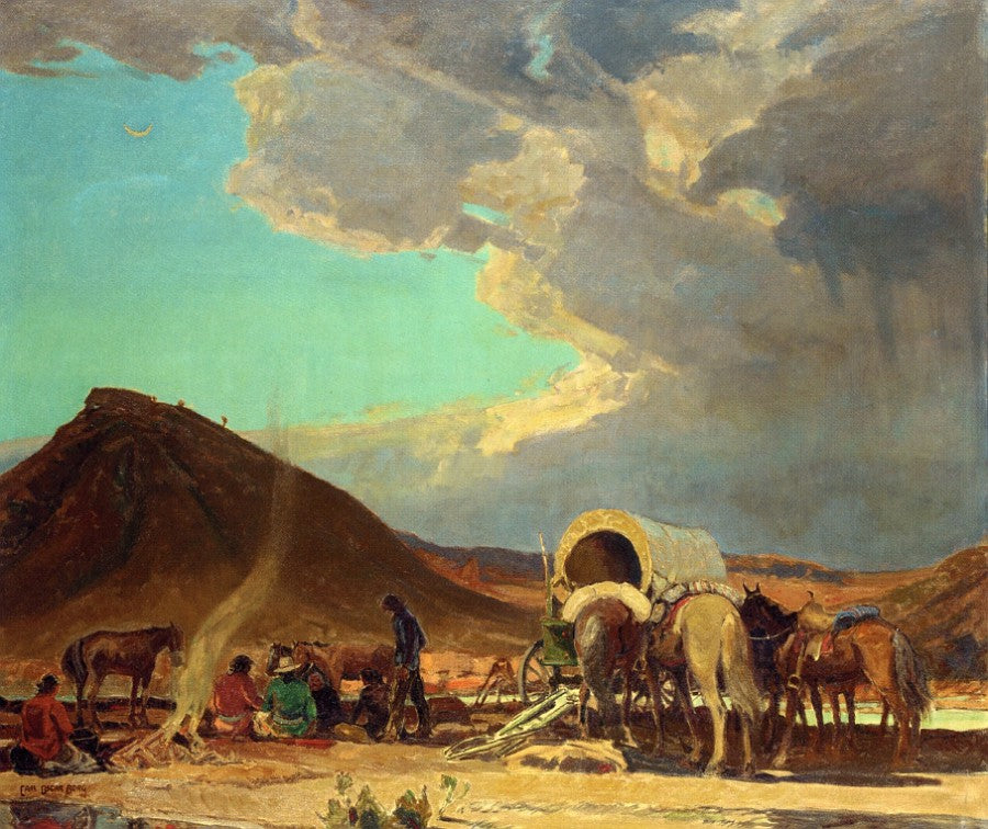 Indian Encampment, vintage artwork by Carl Oscar Borg, 12x8" (A4) Poster