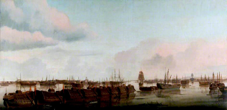 French Prizes in the Harbour, vintage artwork by Attributed to Louis Garneray, 12x8" (A4) Poster