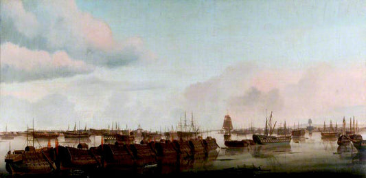 French Prizes in the Harbour, vintage artwork by Attributed to Louis Garneray, 12x8" (A4) Poster