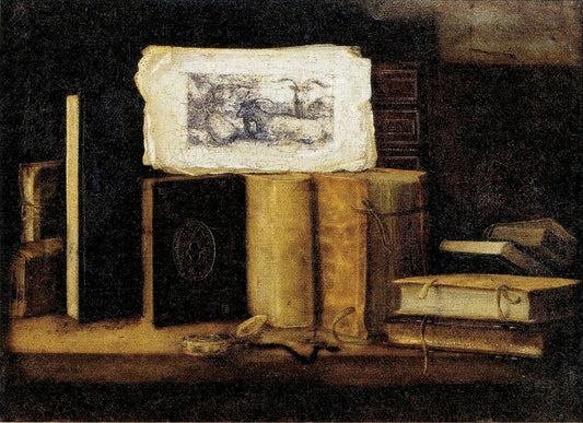 Vanitas to books, vintage artwork by Sebastien Stoskopff, 12x8" (A4) Poster