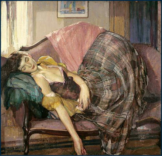 Girl Sleeping, vintage artwork by Richard Edward Miller, 12x8" (A4) Poster